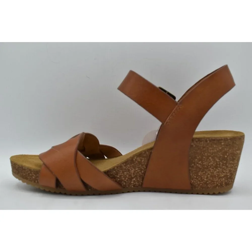Comfortiva‎ Womens Size 9 Erena Luggage Leather Wedge Sandals Shoes